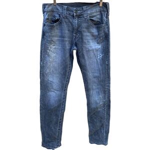 True Religion Men’s Size 34 Black Grey Distressed Stretch Skinny Jeans Excellent